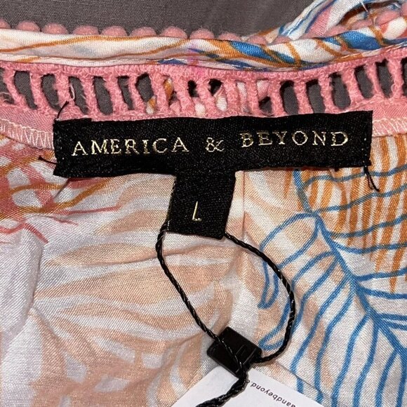 AMERICA AND BEYOND BEACH COVER UP PINK LONG DRESS TROPICAL POM POM WOMEN LARGE - Picture 7 of 10